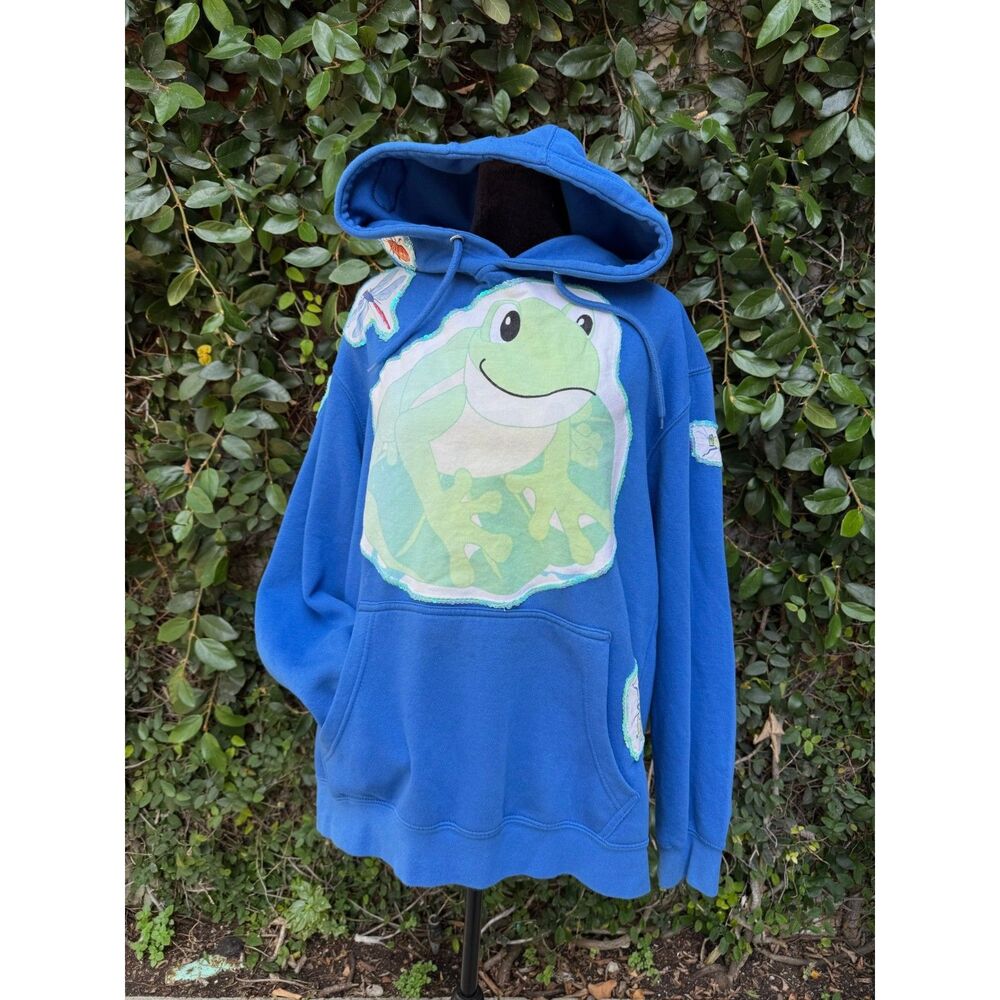 Upcycled Hoodie - Frog & Bug Appliqué